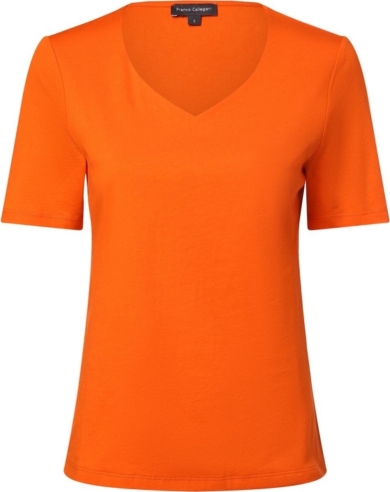 Pomarańczowa bluzka Franco Callegari z krótkim rękawem z dekoltem w kształcie litery v w stylu casual
