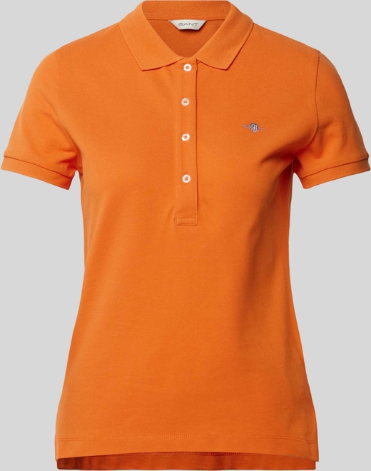 Pomarańczowa bluzka Gant z krótkim rękawem z kołnierzykiem z bawełny