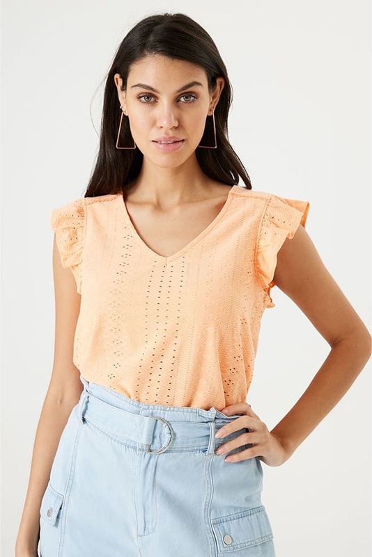 Pomarańczowa bluzka Garcia w stylu casual z krótkim rękawem