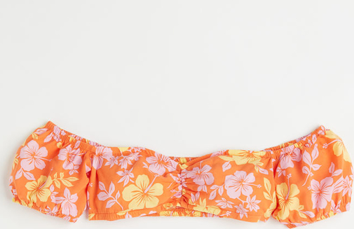 Pomarańczowa bluzka H & M z krótkim rękawem z okrągłym dekoltem z tkaniny