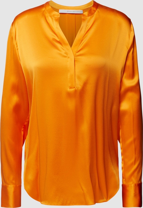 Pomarańczowa bluzka Herzensangelegenheit z długim rękawem z dekoltem w kształcie litery v z jedwabiu