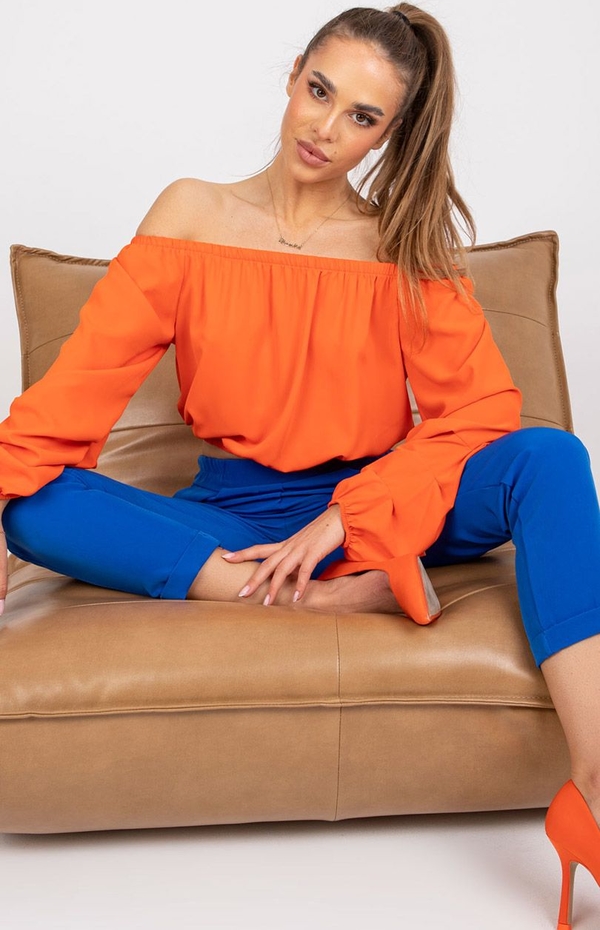 Pomarańczowa bluzka ITALY MODA w stylu casual z okrągłym dekoltem