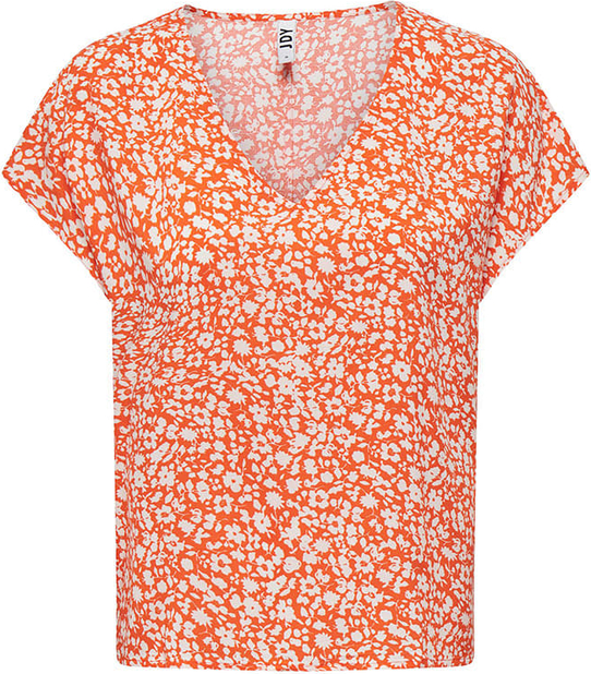 Pomarańczowa bluzka JDY w stylu casual z dekoltem w kształcie litery v