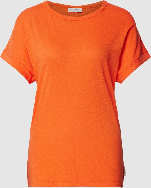 Pomarańczowa bluzka Marc O'Polo z bawełny z okrągłym dekoltem z krótkim rękawem