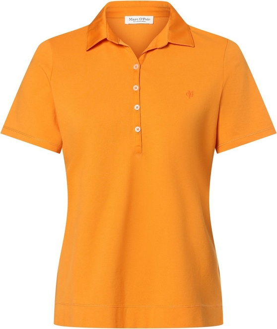 Pomarańczowa bluzka Marc O'Polo z krótkim rękawem z bawełny z kołnierzykiem