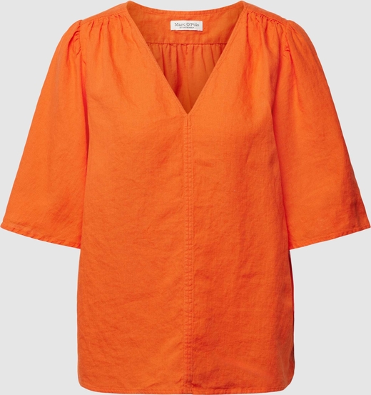 Pomarańczowa bluzka Marc O'Polo z lnu w stylu casual z krótkim rękawem