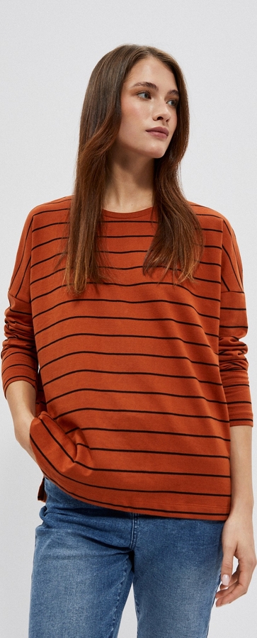 Pomarańczowa bluzka Moodo.pl z długim rękawem w stylu casual z bawełny