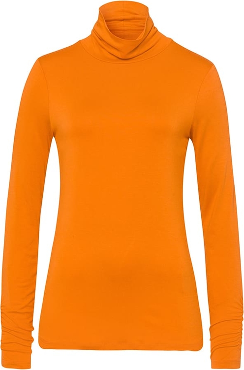 Pomarańczowa bluzka More & More z długim rękawem z golfem w stylu casual