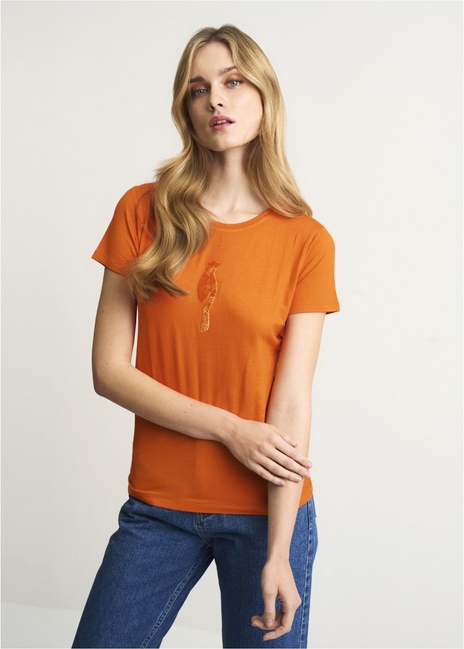 Pomarańczowa bluzka Ochnik z krótkim rękawem z okrągłym dekoltem
