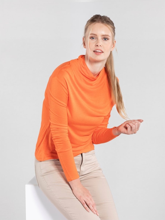 Pomarańczowa bluzka Ochnik z tkaniny w stylu casual z okrągłym dekoltem