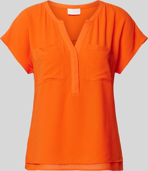 Pomarańczowa bluzka Peek&Cloppenburg z krótkim rękawem w stylu casual