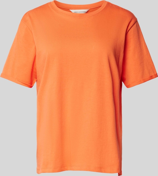 Pomarańczowa bluzka Peek&Cloppenburg z krótkim rękawem z bawełny