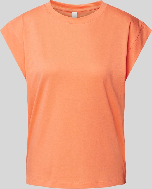 Pomarańczowa bluzka Qs z okrągłym dekoltem w stylu casual z krótkim rękawem
