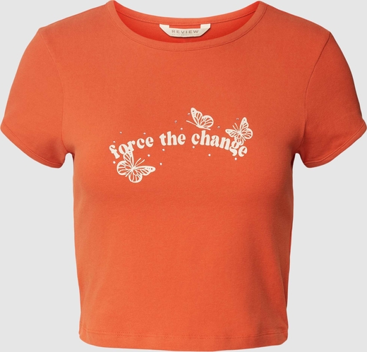 Pomarańczowa bluzka Review z okrągłym dekoltem z krótkim rękawem