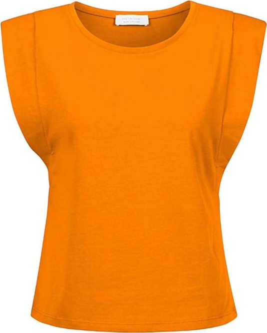 Pomarańczowa bluzka Rich & Royal z krótkim rękawem z bawełny z okrągłym dekoltem