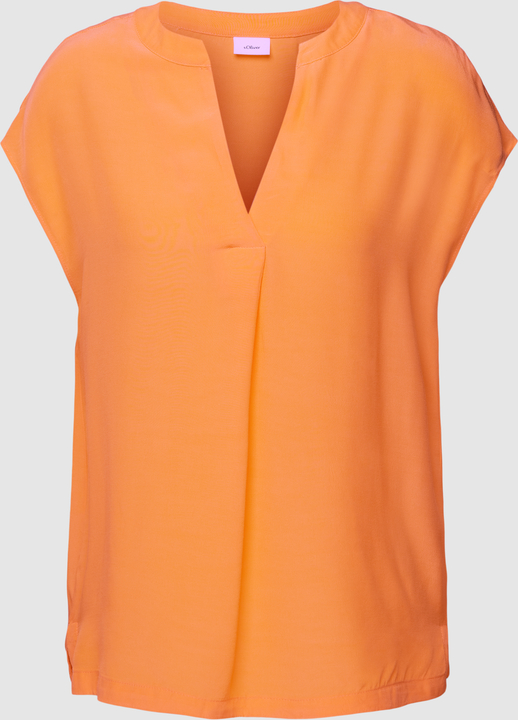 Pomarańczowa bluzka S.Oliver Black Label z dekoltem w kształcie litery v z krótkim rękawem w stylu casual