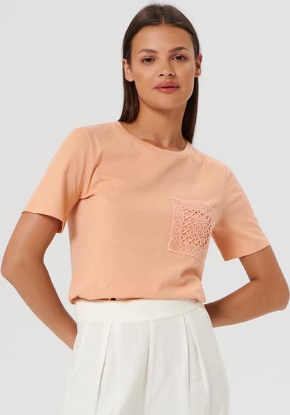 Pomarańczowa bluzka Sinsay w stylu casual z bawełny z okrągłym dekoltem