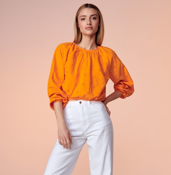 Pomarańczowa bluzka Sinsay z okrągłym dekoltem