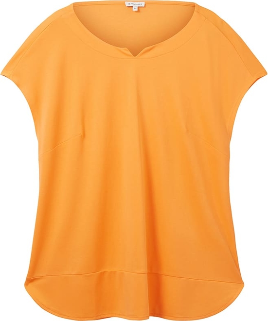 Pomarańczowa bluzka Tom Tailor z okrągłym dekoltem w stylu casual z krótkim rękawem