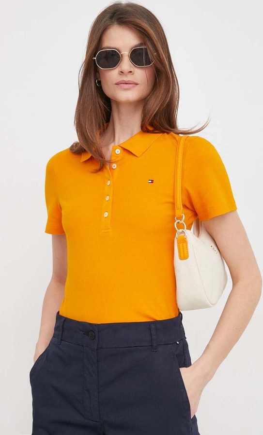 Pomarańczowa bluzka Tommy Hilfiger z bawełny w stylu casual z krótkim rękawem
