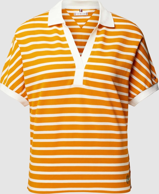 Pomarańczowa bluzka Tommy Hilfiger z krótkim rękawem z okrągłym dekoltem w stylu casual