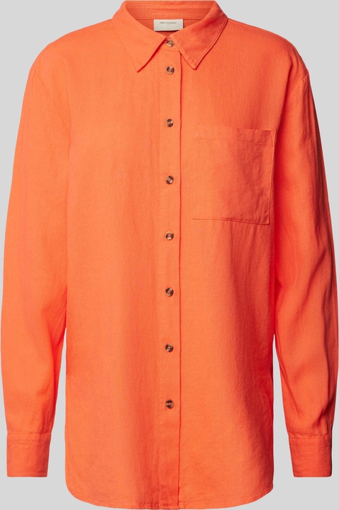 Pomarańczowa koszula Free/quent z lnu z kołnierzykiem