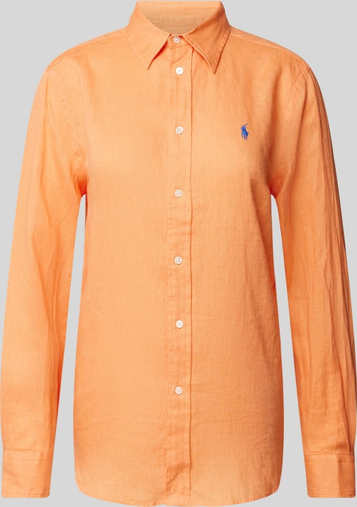 Pomarańczowa koszula POLO RALPH LAUREN z lnu z kołnierzykiem w stylu casual