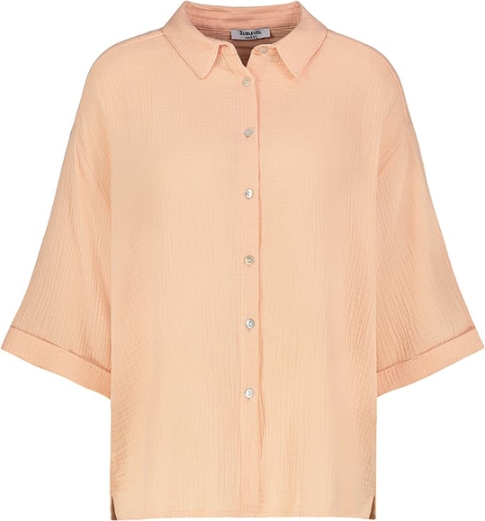 Pomarańczowa koszula SUBLEVEL w stylu casual z kołnierzykiem z bawełny
