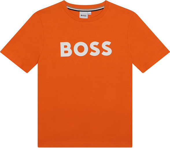 Pomarańczowa koszulka dziecięca Hugo Boss z bawełny