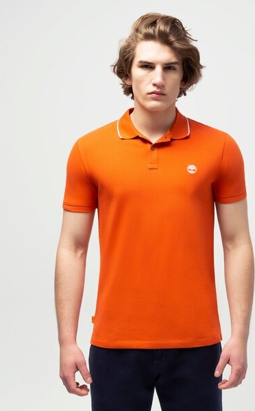 Pomarańczowa koszulka polo Timberland z krótkim rękawem w stylu casual