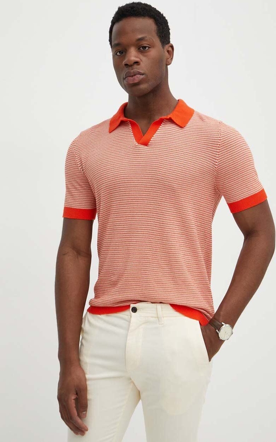 Pomarańczowa koszulka polo United Colors Of Benetton z bawełny z krótkim rękawem
