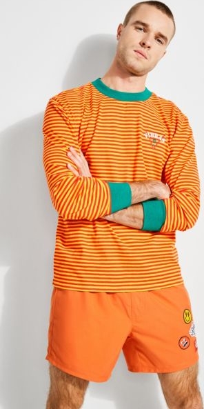 Pomarańczowa koszulka z długim rękawem Guess z bawełny