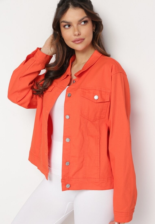 Pomarańczowa kurtka born2be z bawełny krótka w stylu klasycznym