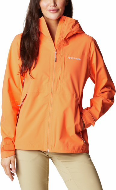 Pomarańczowa kurtka Columbia z kapturem z tkaniny w sportowym stylu
