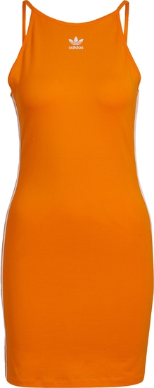 Pomarańczowa sukienka Adidas Originals dopasowana z okrągłym dekoltem na ramiączkach