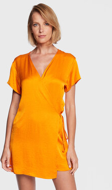Pomarańczowa sukienka American Vintage z dekoltem w kształcie litery v z krótkim rękawem