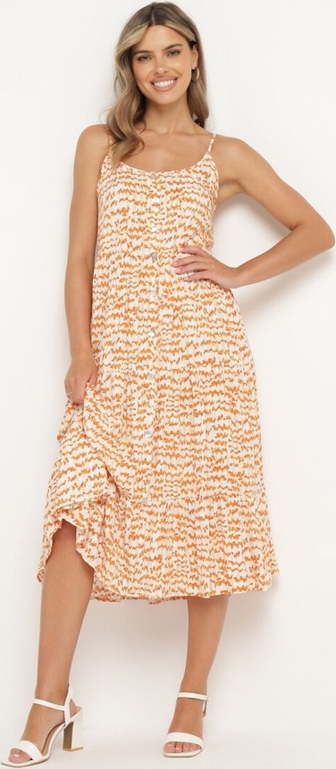 Pomarańczowa sukienka born2be na ramiączkach midi w stylu klasycznym