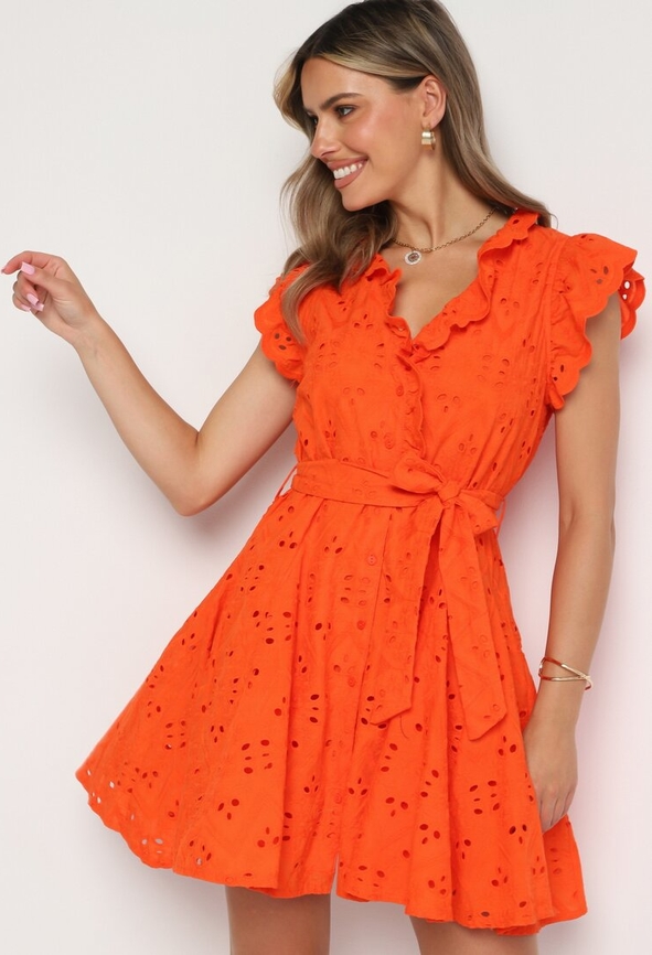 Pomarańczowa sukienka born2be w stylu casual z bawełny mini