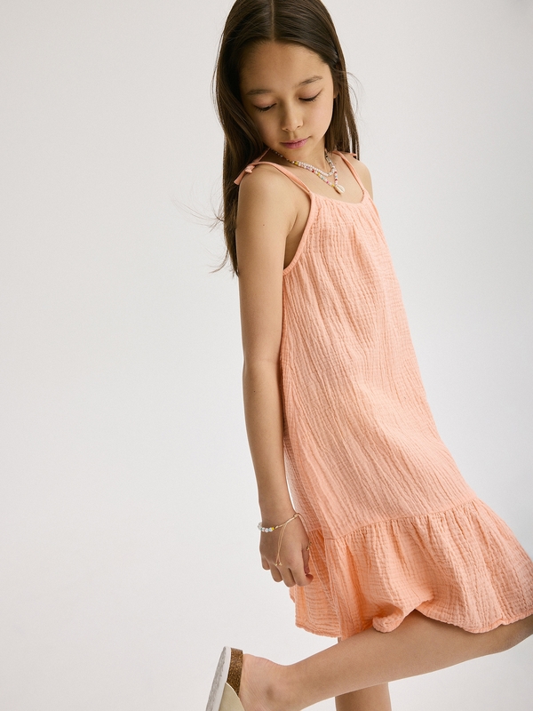 Pomarańczowa sukienka dziewczęca Reserved z bawełny