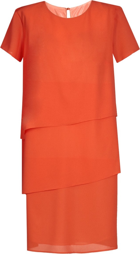 Pomarańczowa sukienka Fokus midi z okrągłym dekoltem z krótkim rękawem