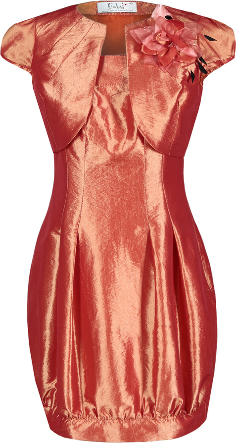 Pomarańczowa sukienka Fokus z krótkim rękawem mini w stylu glamour