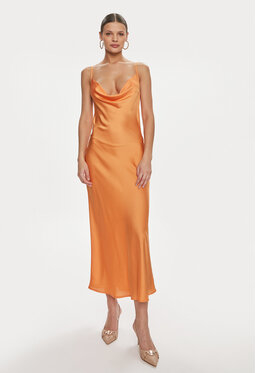 Pomarańczowa sukienka Guess z dekoltem woda midi prosta