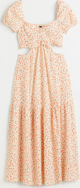 Pomarańczowa sukienka H & M midi w stylu casual z dekoltem w kształcie litery v