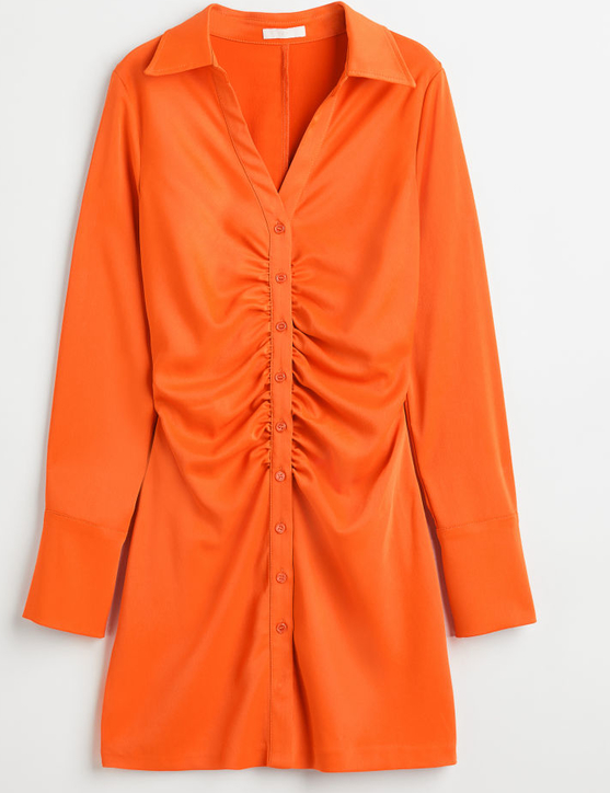 Pomarańczowa sukienka H & M mini w stylu casual z długim rękawem