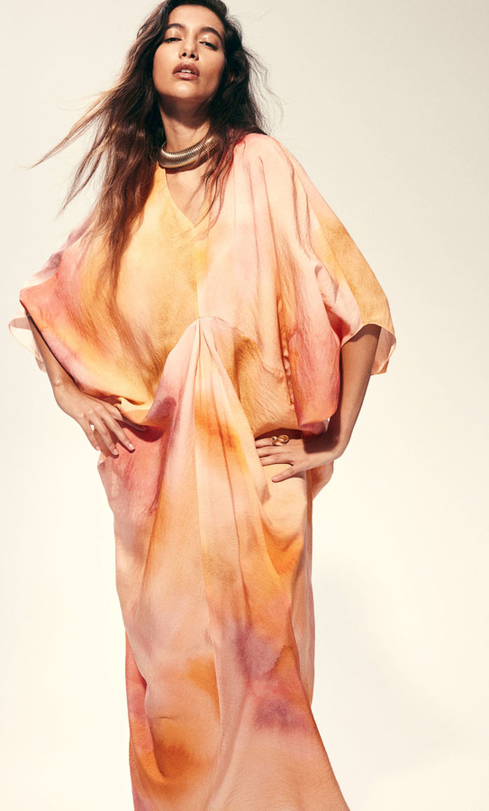 Pomarańczowa sukienka H & M w stylu casual z tkaniny maxi