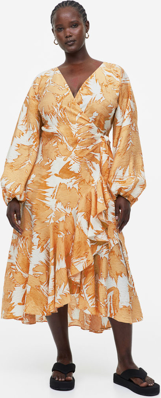 Pomarańczowa sukienka H & M z długim rękawem midi z tkaniny