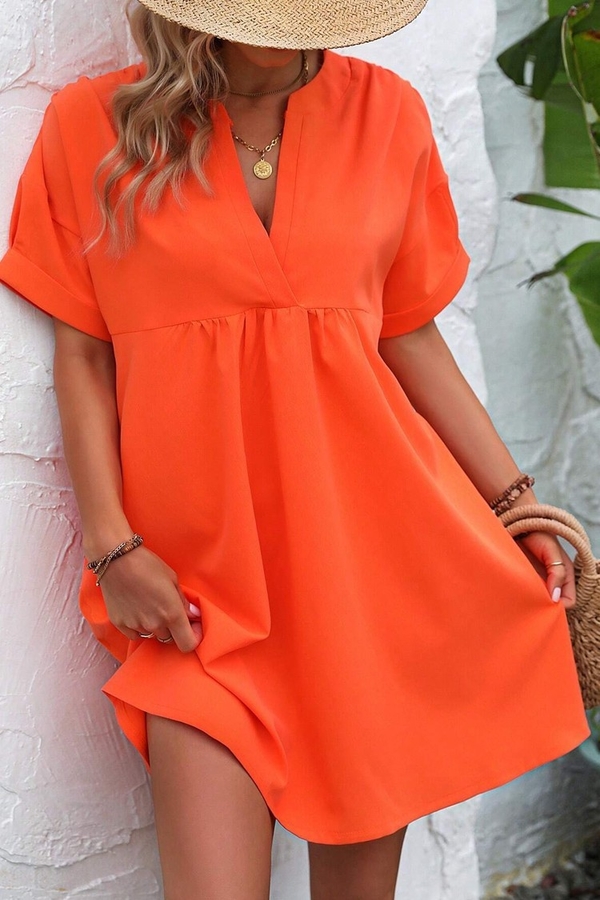 Pomarańczowa sukienka IVET prosta mini z długim rękawem
