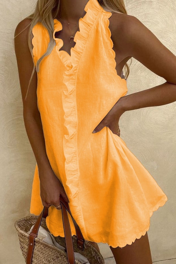 Pomarańczowa sukienka IVET z tkaniny w stylu casual mini