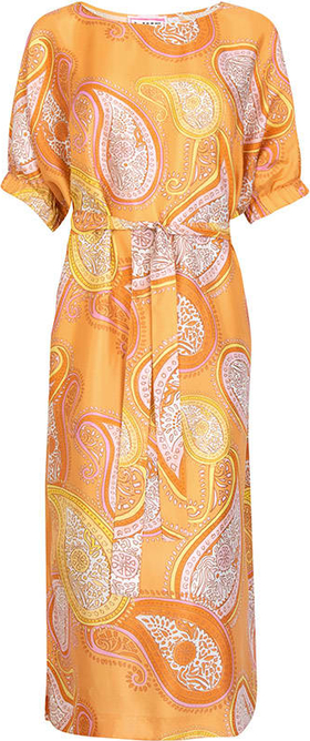 Pomarańczowa sukienka Lieblingsstück maxi z krótkim rękawem z okrągłym dekoltem