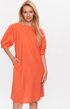 Pomarańczowa sukienka MODIVO z krótkim rękawem mini